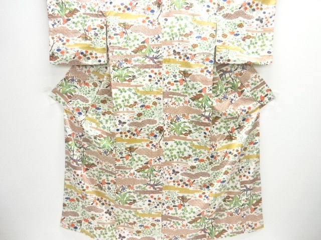 霞に花鳥模様小紋着物